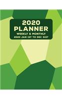 Weekly Monthly 2020 Planner Geometric Shapes Green: January to December Calendar