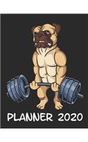 Planner 2020: Planner Weekly and Monthly for 2020 Calendar Business Planners Organizer For To do list 8,5" x 11" with Pug Dog and Fitness Body Builder Gym Sport W