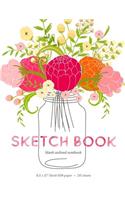 Sketch Book: Pink Peonies Mason Jar Blank Unlined Notebook, 110 pages