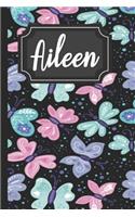 Aileen: Personalized Girls Name Beautiful Butterflies Journal Pretty Lined Notebook for Women