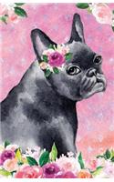 Bullet Journal for Dog Lovers Black French Bulldog in Flowers