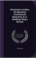 Dissertatio Juridica de Mansione Constituta Et Reservata. [A. F. Schilling, Resp.]. Recusa