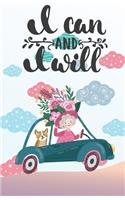 I Can and I Will, Cute Lady with cat (Composition Book Journal and Diary)