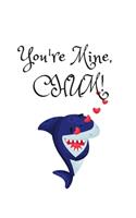 You're Mine CHUM, Graph Paper Composition Journal Notebook, White Cover with a Cute Baby Shark, Little Hearts & a Funny Shark Pun Saying