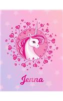 Jenna: Unicorn Large Blank Primary Sketchbook Paper - Pink Purple Magical Horse Personalized Letter J Initial Custom First Name Cover - Drawing Sketch Book