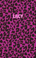 Lacy: Personalized Pink Leopard Print Notebook (Animal Skin Pattern). College Ruled (Lined) Journal for Notes, Diary, Journaling. Wild Cat Theme Design wi