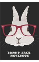 Bunny Face Notebook: Rabbit Face Journal Hipster Diary Animal Lover Planner Cute Agenda (140 Pages)