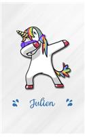 Julien A5 Lined Notebook 110 Pages: Funny Blank Journal For Personalized Dabbing Unicorn Family First Name Middle Last. Unique Student Teacher Scrapbook/ Composition Great For Home Sch