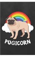 Pugicorn: Blank Lined Journal College Ruled Notebook Pug Unicorn Cute Dog Lover Gift