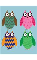 Notebook: Owls on Blue Cover - Lined Journal - Composition Book - 8.5 X 11 Paper - Wide Ruled - 100 Pages