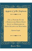 de la Nature Et de l'Emploi Des Biens Dont Jouit Le SÃ©minaire de Saint-Sulpice de MontrÃ©al: Opinion LÃ©gale (Classic Reprint)
