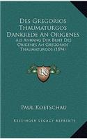 Des Gregorios Thaumaturgos Dankrede An Origenes