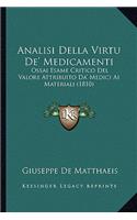 Analisi Della Virtu De' Medicamenti