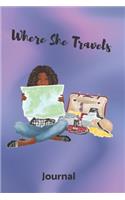 Where She Travels - (6x9 lined journal blue marble cover)