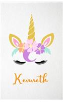 Kenneth A5 Lined Notebook 110 Pages: Funny Blank Journal For Lovely Magical Unicorn Face Dream Family First Name Middle Last Surname. Unique Student Teacher Scrapbook/ Composition Great