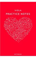 Viola Practice Notes: Red Heart Shaped Musical Notes Dancing Notebook for Serious Dance Lovers - 6"x9" 100 Pages Journal