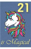 21 Is Magical - Birthday Unicorn Lined Journal