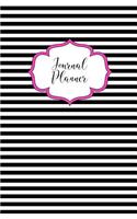 Journal Planner: Dot Grid black and white stripes and hot pink accent planner (bullet journal, bujo style). 5 mm (3/16 inch) dot grid squares). 75 sheets (150 pages)