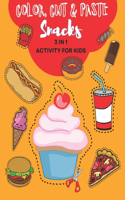 Color, Cut and Paste Snacks Activity for Kids