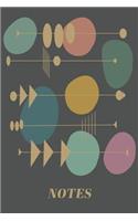 Notes: Cute Lined Journal with Mid Century Modern Atomic Space Age Cover Design in Gray