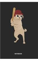 Notebook: Dotted Lined Pug Dog Baseball Notebook (6x9 inches) ideal as a Softball Journal. Perfect as a Coach Book for all Home Run Lover. Great gift for Men 