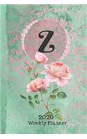 Plan On It 2020 Weekly Calendar Planner 15 Month Pocket Appointment Notebook - Monogram Letter Z: January 2020 thru March 2021 Dated Agenda Notebook - Green and Pink Damask Lace with Roses