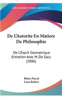 De L'Autorite En Matiere De Philosophie