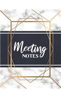Meeting Notes: Classroom Notebook for Meetings and Organizer - Taking Minutes Record Log Book Action Items & Notes - Marble White Cover for Business Notebook