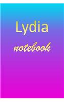 Lydia: Blank Notebook - Wide Ruled Lined Paper Notepad - Writing Pad Practice Journal - Custom Personalized First Name Initial L Blue Purple Gold - Taking 