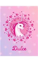 Dulce: Unicorn Large Blank Primary Handwriting Learn to Write Practice Paper for Girls - Pink Purple Magical Horse Personalized Letter D Initial Custom Fir