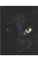 Black Paper Notebook: Black Cat with Green Eyes - Dot Grid Notebook with Dotted Black Pages - Artistic Large Black Journal to Draw or Write in - Use with Colored Pencils,