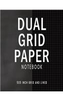 Dual Grid Paper Notebook: Chalkboard Black Composition Notebook with Alternating 5 X 5 Inch Graph Ruled and Lined Pages