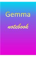 Gemma: Blank Notebook - Wide Ruled Lined Paper Notepad - Writing Pad Practice Journal - Custom Personalized First Name Initial G Blue Purple Gold - Taking 