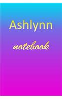 Ashlynn: Blank Notebook - Wide Ruled Lined Paper Notepad - Writing Pad Practice Journal - Custom Personalized First Name Initial A Blue Purple Gold - Taking 