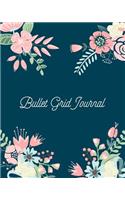 Bullet Grid Journal: Navy Floral Corners, 150 Dot Grid Pages, 8"x10"(Professionally Designed Bullet Dot Grid Journal, Notebook and Diary for Sketching, Notes, Planning,)