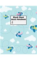 Blank Sheet Music Notebook: Easy Blank Staff Manuscript Book Large 8.5 X 11 Inches Musician Paper Wide 12 Staves Per Page for Piano, Flute, Violin, Guitar, Trumpet, Drums, Cell