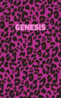 Genesis: Personalized Pink Leopard Print Notebook (Animal Skin Pattern). College Ruled (Lined) Journal for Notes, Diary, Journaling. Wild Cat Theme Design wi
