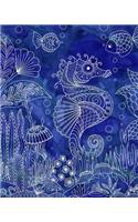 Journal Notebook Seahorse Drawing 3: 172 Page Blank Journal 8 x 10 Size, Unlined For Journaling, Writing, Planning or Doodling.(3 More Artsy Plain Journals)