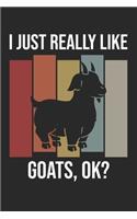 I Just Really Like Goats, OK?: DIN A5 Ziege Notizheft - 120 Seiten liniertes Ziege Notizbuch für Notizen in Schule, Universität, Arbeit oder zuhause. - Eine tolles Geschenk für Ih