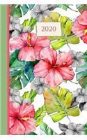 2020 Hibiscus Journal Diary: 12 Months Week to page 150 pages 6x9 with plenty of Journal space - Contacts - Password - Birthday lists