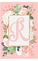 R: Monogram Initial R - Floral Personalised Rose and Hydrangea Journal 6x9, 100 lined Journal pages