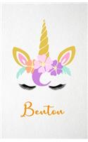 Benton A5 Lined Notebook 110 Pages: Funny Blank Journal For Lovely Magical Unicorn Face Dream Family First Name Middle Last Surname. Unique Student Teacher Scrapbook/ Composition Great