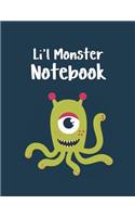 Li'l Monster Notebook: Cute Monster Notebook for Kids (8.5X11 Lined)(42 School Notebooks)