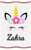 Zahra: Personal Notebook Personal Diary Unicorn Notebook Personalized Journal Customized Journal Unicorn Lover Personal Name Notebook