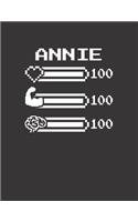 Annie: Pixel Retro Game 8 Bit Design Blank Composition Notebook College Ruled, Name Personalized for Girls & Women. Gaming Desk Stuff for Gamer Girls. Funn