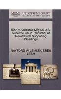 Rinn V. Asbestos Mfg Co U.S. Supreme Court Transcript of Record with Supporting Pleadings