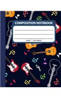 Composition Notebook: Guitar Music Notes Cover 8x10" 120 Pages Wide Ruled Paper, Inspirational Journal & Doodle Diary, School Book Supplies