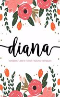 Diana: Notebook - Libreta - Cahier - Taccuino - Notizbuch: 110 pages paginas seiten pagine: Modern Florals First Name Notebook in Coral, Pink & Orange on W