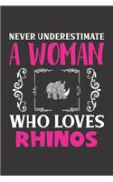 Never Underestimate A Woman Who Loves Rhinos: Rhino Lovers Girl Women Gift Journal Lined Notebook 6x9 120 Pages