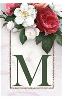 Monogram Letter M Journal GREEN: 200 Pages, Monogram Letter M with Pretty Green Color Blank Lined Diary (Floral Notebook)